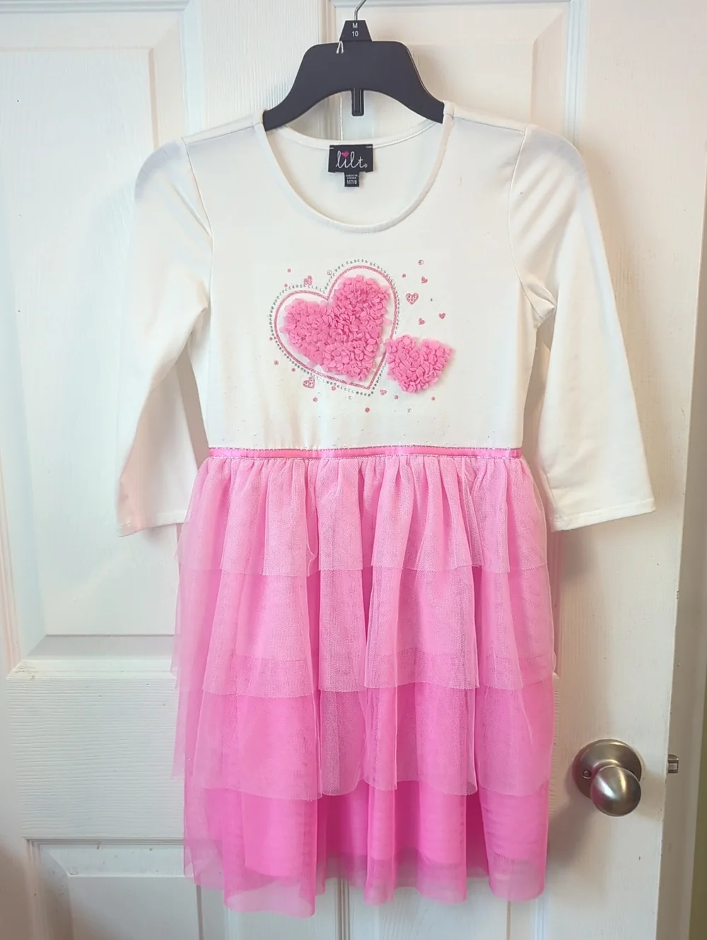 lilt White and Pink Heart Tulle Tiered Dress